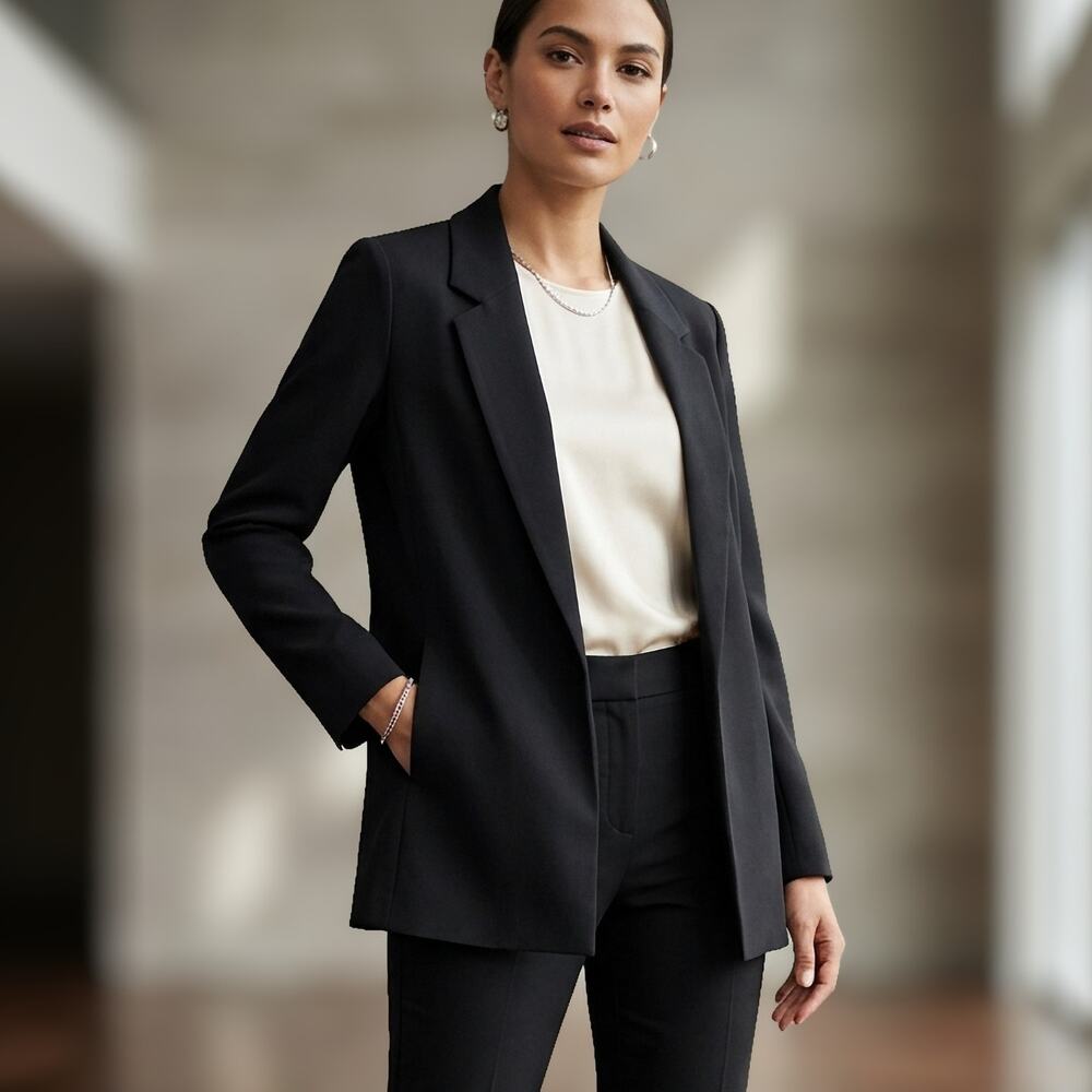 14th & Union Black Open Front Blazer Womens L Academia Professional Minimalist
